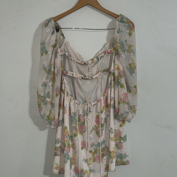 For Love Lemons Georgina Embellished Hearts Floral Babydoll Swing Mini Dress L - Picture 7 of 7